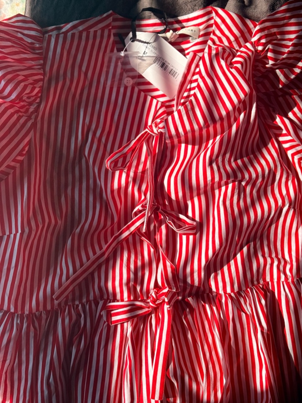 English Factory Red & White Striped Tie-Front Puff Sleeve Mini Dress - Picture 5 of 10